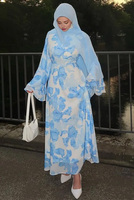 Robe Abaya à imprimé floral en gros, manches évasées, fluide, pour l'été, robe musulmane modeste pour femmes
