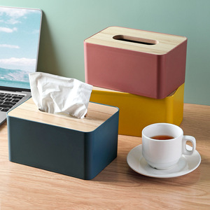 Tissue Box Blue Wood Top Desktop Home Office Multipurpose Storage Box - Product Image 2
