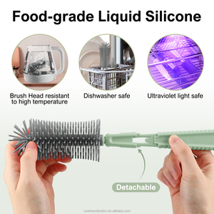 Juego de cepillos para bebés 6 en 1 con patente estadounidense, limpiador de silicona, escurridor, soporte portátil para biberones para alimentación manos libres - Product Image 4