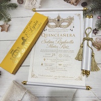 Prix d'usine : Ensemble de cartes d'invitation Quinceañera à motif défilé avec pompons et impression dorée, invitations pour douche nuptiale et cadeaux pour invités