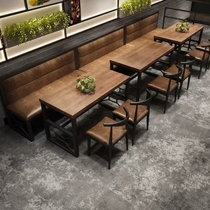 Muebles de restaurante de café comercial personalizado, mesas de comedor y sillas, juegos de sofás, asientos de cabina de cuero de madera para comida rápida - Product Image 1