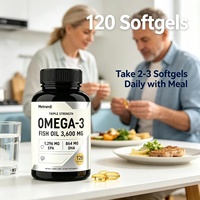 Gélules d'huile de poisson oméga 3 triple concentration Metrand, EPA DHA, favorisent la santé cardiaque, cérébrale et oculaire, saveur citron, 120 gélules