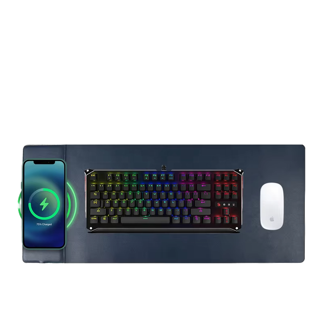 2024 New 15W Wireless Charger Leather Gaming Desktop Mat Mouse Pad Large Custom Logo Water Resistant Scratch Proof Stock