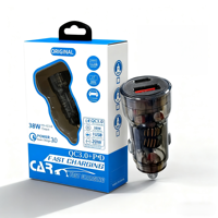 Chargeur de voiture transparent 38W PD 3.0 PPS à charge rapide avec ports Type-C et USB, protection OTP, utilisation universelle pour téléphones mobiles