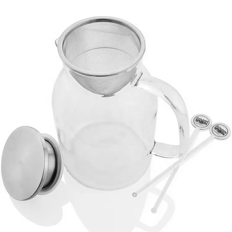 70oz High Borosilicate Glass Pitcher with Stainless Steel Filter Lid for Hot and Cold Liquid glass water pitcher bulk sale