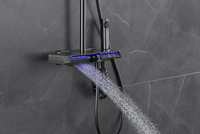 Robinet de douche thermostatique moderne gris anthracite à double poignée, commande à touches piano, affichage numérique intelligent, éclairage LED, jet de pluie doux en laiton