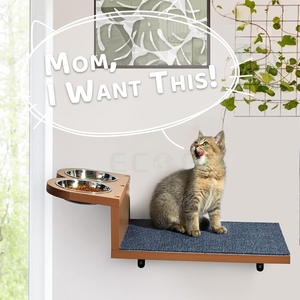 Decoración de Madera para el Hogar, Estante y Repisa para Gatos Reutilizable y Sostenible, Montado en la Pared, con Exhibición para Tazón de Mascotas - Product Image 3