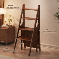 Chaise-échelle convertible en bois, marchepied pliant à 4 niveaux avec charnière pour bibliothèque, maison, bureau, salle d'étude