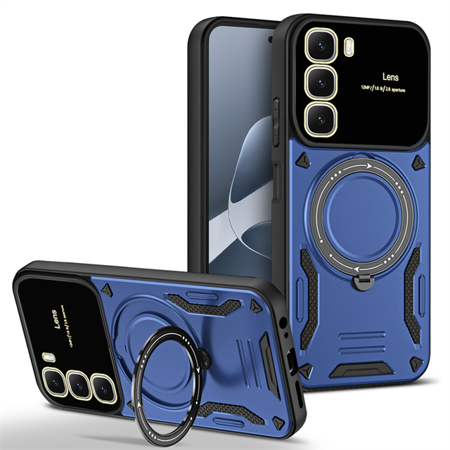 Africa Transsion Phone Pouch for Tecno Spark 20 10 Pro 20C 10C Pop 8 7Pro TPU+PC Armor Adjustable Metal Kickstand Magnetic Cover