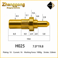 Pogo Pin télescopique à ressort en laiton plaqué or, usiné CNC sur mesure, usinage par électroérosion à fil, fileté moleté, pour PCB