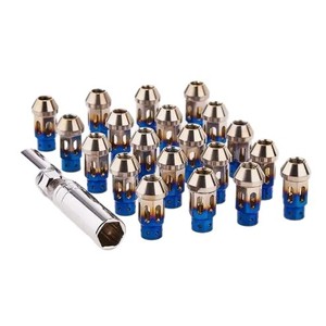 Écrous de roue en alliage de titane M12 M14 antivol, lot de 16+4 pour modification et amélioration de voiture, finition argent bleu - Product Image 5