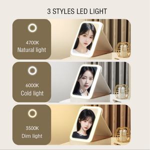 Boîte à maquillage personnalisée avec logo, boîte de rangement cosmétique de bureau, boîte de maquillage portable en cuir imperméable avec miroir à LED - Product Image 3