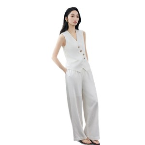 Women Sleeveless Vest Solid Color Button Front Summer Casual Work Wear Two Piece Set - Product Image 5