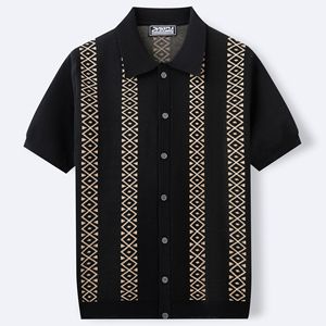 Chemises Polo Décontractées d'Été pour Hommes, Style Européen et Américain, Rayées, en Tricot Jacquard, Manches Courtes, Hauts en Tricot - Product Image 3