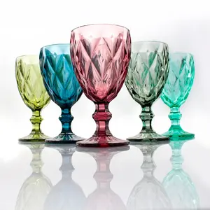 LANGXU pesta pernikahan potongan berlian timbul klasik gelas anggur merah kristal gelas berkaki kaca vintage