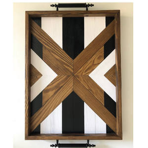 Plateaux de service en résine noire à motifs géométriques Plateau de service décoratif en <span class=keywords><strong>bois</strong></span> pour café <span class=keywords><strong>et</strong></span> thé avec poignées peintes pour usage domestique - Product Image 2