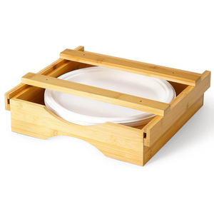 Bamboo Paper <b>Plate</b> Storage <b>Rack</b> Hanging Kitchen Cabinet Organizer For Disposable <b>Plates</b> Round Shape Dustproof Design - Product Image 5