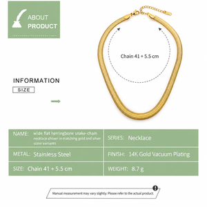 Collier chaîne chevrons or et argent en acier inoxydable, chaîne serpent plate 41+5,5 cm - Product Image 5