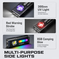 Lampe torche LED portable AC07, 3600 lumens, faisceau de 380 m, torche magnétique avec lumière latérale RVB, lumière rouge UV395, rechargeable par USB-C