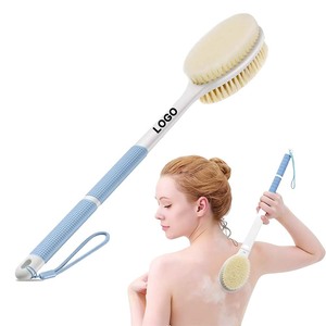 Custom Logo Double-sided Body Brush Long Handle <strong>Back</strong> <strong>Scrubber</strong> with Stiff and Soft Bristles Bath Brush for Body Cleaning - Product Image 1