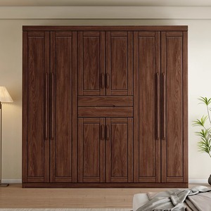 Dazhang Jiaju Black Walnut Solid Wood <b>Wardrobe</b> Hinged Door <b>Large</b> Capacity Bedroom Storage Cabinet - Product Image 2