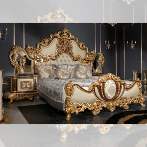 Wholesale Of China Furniture Royal King King Size <strong>Bed</strong> Solid Wood Carving Gold Decoration Romantic Bedroom Furniture Set - Product Image 4