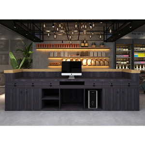 Bancone Tavolo da Bar Industriale Vintage in Legno a L con <span class=keywords><strong>Cassa</strong></span> per Ristoranti e Attività Ristorative Ricevimento Front Office - Product Image 4