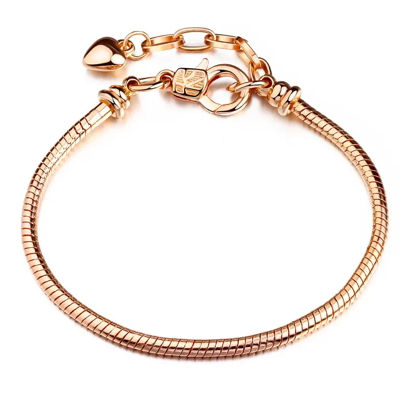 Brand New Original Rose Gold Silver Alloy Snake Chain Charm Bracelet Fashion Lady Beaded Diy Bracelet