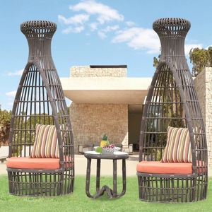 Muebles de Jardín de Ratán, Tumbona de Mimbre <span class=keywords><strong>para</strong></span> Exteriores Estilo Resort con Cojines y Mesa Lateral <span class=keywords><strong>para</strong></span> Piscina y Patio - Product Image 1