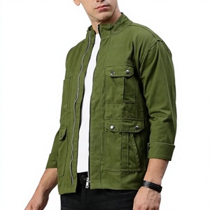 Chaqueta Bomber de Lona Verde Oliva para Hombre, Cuello Mao, Transpirable, Casual, Resistente al Viento, Corte Regular, Estilo Invernal - Product Image 4