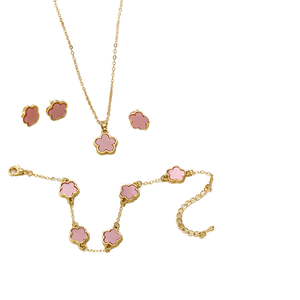 5 Pieces Lucky Five Leaf Flower Women's Zinc Alloy Gold Plated Jewelry Set Clover Charm for Wedding Gift-Bracelet Necklace - Product Image 1