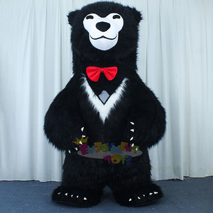 Costume de mascotte gonflable en peluche d'ours noir mignon avec visage souriant et nœud rouge pour les fêtes et les événements d'entreprise, unisexe adulte, MOQ 1 pièce - Product Image 4