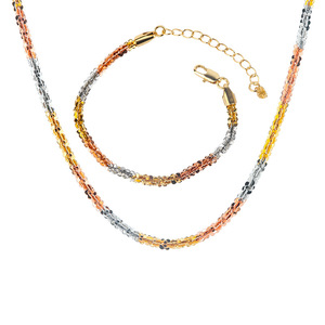 Conjunto de collar y pulsera de diseño retro al por mayor, conjunto de joyería de moda de eslabones cubanos de tres colores versátil para mujer - Product Image 6