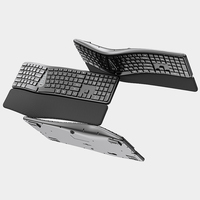 Keyboard Split Tiga Mode T1 BT/2.4G dengan Sandaran Tangan, Keyboard Isi Ulang Ukuran Penuh, Keyboard Ergonomis Senyap untuk Rumah dan Kantor