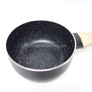 Ensemble de casseroles <span class=keywords><strong>en</strong></span> aluminium pressé de couleur mate antiadhésif effet marbre avec poignées <span class=keywords><strong>en</strong></span> bois peintes - Product Image 6