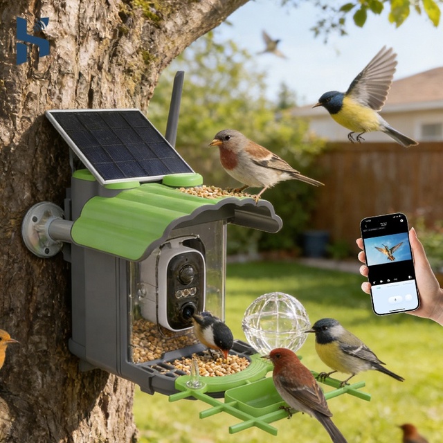 Solar Powered Bird Feeder AI Recognition IP65 Waterproof with Camera 4K Automatic Bird Capture WiFi APP Outdoor Bird Watching