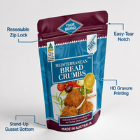 Sachet souple personnalisé RDY imprimé, de qualité alimentaire, avec fermeture éclair, pour snacks, noix et assaisonnements