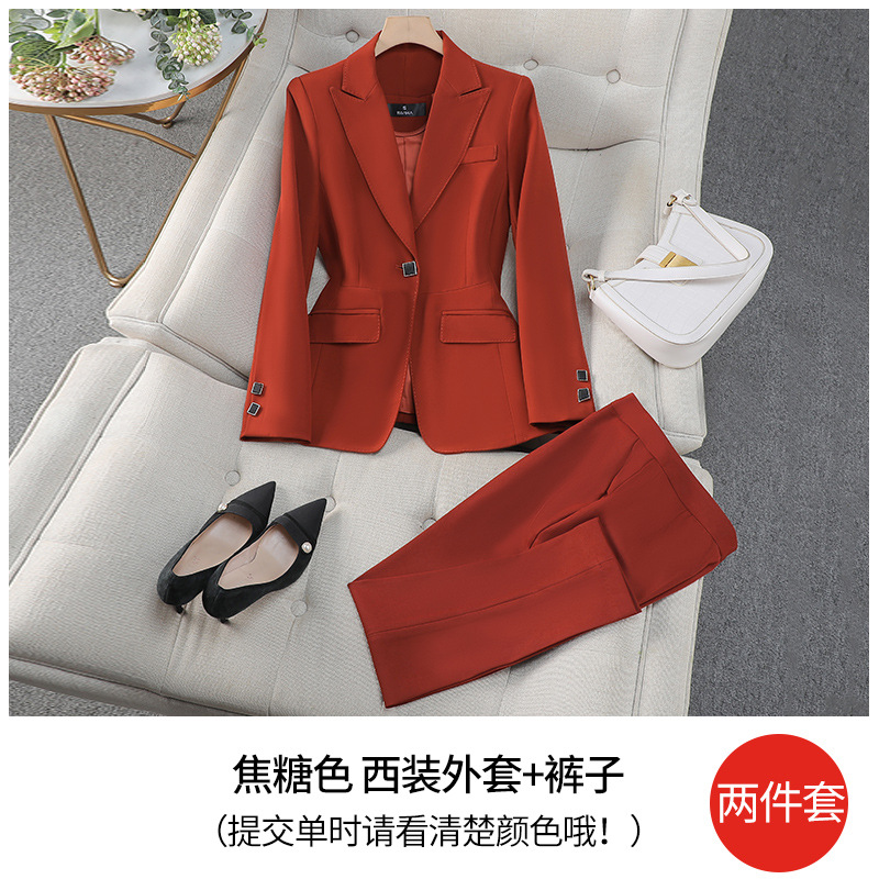 Caramel-colored suit trousers
