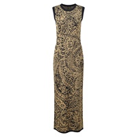 OUDINA Nouvelle Arrivée Ensemble Robe Longue en Tricot Texturé Imprimé Élégant et Cardigan Sans Manches pour Femme