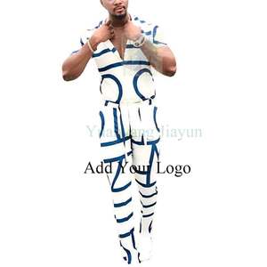 Impresso Camisa dos homens novos 2 Conjuntos de Camisa de Manga Curta + Calças Set Collar Slim Fit Terno Desgaste dos homens Tops Camisas - Product Image 5