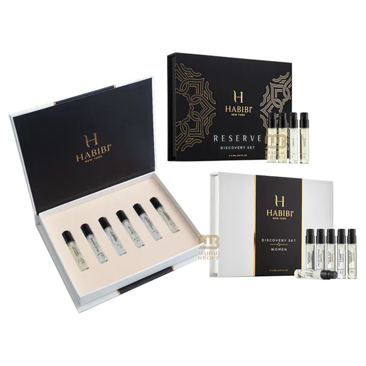 Personalizada mini 50ml caja de perfume mujeres favoritas aromas descubrimiento muestras kit botella de perfume y caja de lujo hombre perfume caja de regalo conjunto