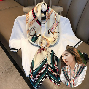 Lusso 90cm sciarpa quadrata in raso di seta da donna <span class=keywords><strong>Vintage</strong></span> geometrico a foglia accessori per stampa testina - Product Image 1