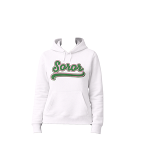 Sweat-shirt en coton tricoté blanc pour femme avec logo Soror vert, imprimé sur le devant, coupe classique, manches longues, pour l'automne - Product Image 1