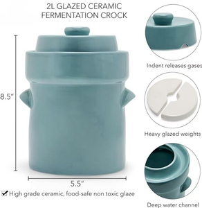<span class=keywords><strong>Pot</strong></span> de Fermentation en Céramique pour <span class=keywords><strong>Choucroute</strong></span> et Kimchi, avec 2 Poids en Céramique Émaillée, Capacité 2L, Compatible Lave-Vaisselle, Rangement de Cuisine - Product Image 3