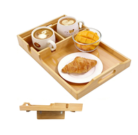Organisateur de canapé 2-en-1 avec plateau et support pour gobelets, en bambou, pour boissons, collations, téléphone, télécommande