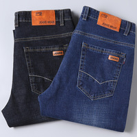 Jean extensible de haute qualité pour hommes, pantalon en Denim noir et bleu à jambe droite pour hommes, printemps et automne