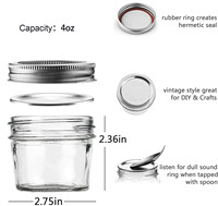 Mini Frascos de Vidrio de Boca Regular de 4oz con Tapas para Especias, Mermelada, Miel, Gelatina, Postres, Recuerdos de Boda, Decoración de Velas DIY