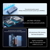 علبة خارجية لـ ITGZ Thunderbolt 3 M.2 SSD بالجملة، سرعة 40 جيجابت في الثانية، شريحة مزدوجة، من سبائك الألومنيوم، قرص صلب خارجي مخصص