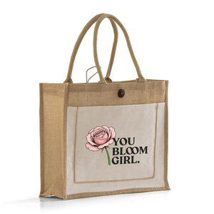 Sac fourre-tout en <span class=keywords><strong>jute</strong></span> personnalisé avec impression intégrale, poche avant en <span class=keywords><strong>toile</strong></span> et fermeture à bouton en noix <span class=keywords><strong>de</strong></span> <span class=keywords><strong>coco</strong></span> – Idéal pour les cadeaux et le shopping (vente en gros) - Product Image 3