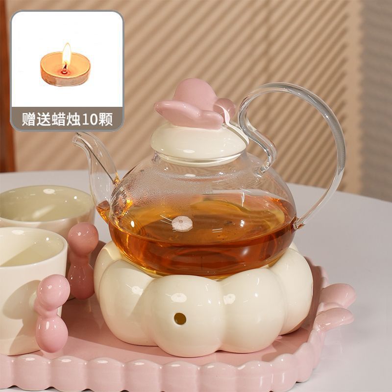 10 bougies - théière individuelle + base de réchaud - rose